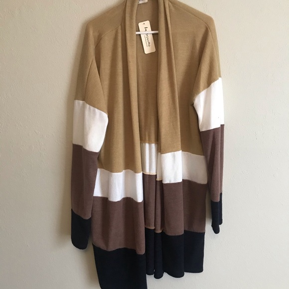 Impressions Sweaters - Light-weight brown, tan and black duster sweater